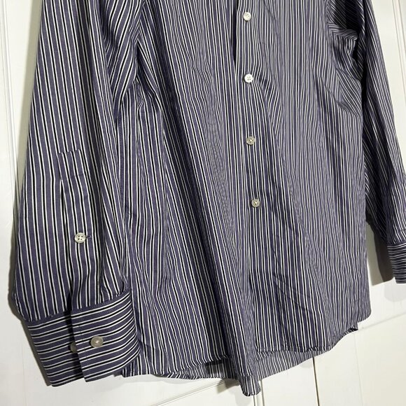 Michael Kors Striped Button Down Shirt Purple White Black Size Size Large 34/35 - Picture 10 of 10